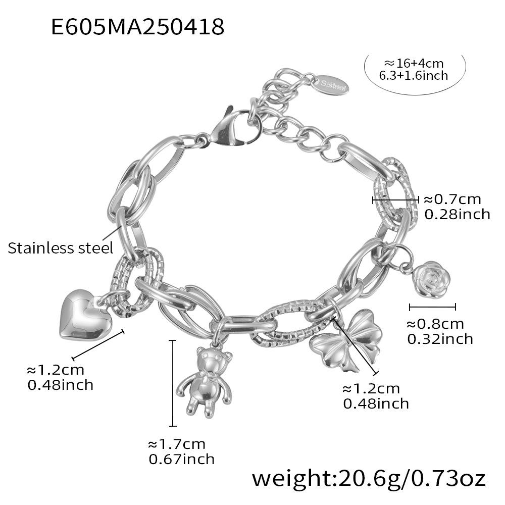

Nivora Fashion Bracelets For Women Stainless Steel Heart Bear Bowknot Flower Pendant Charm Wedding Bangle Bracelets Zircon