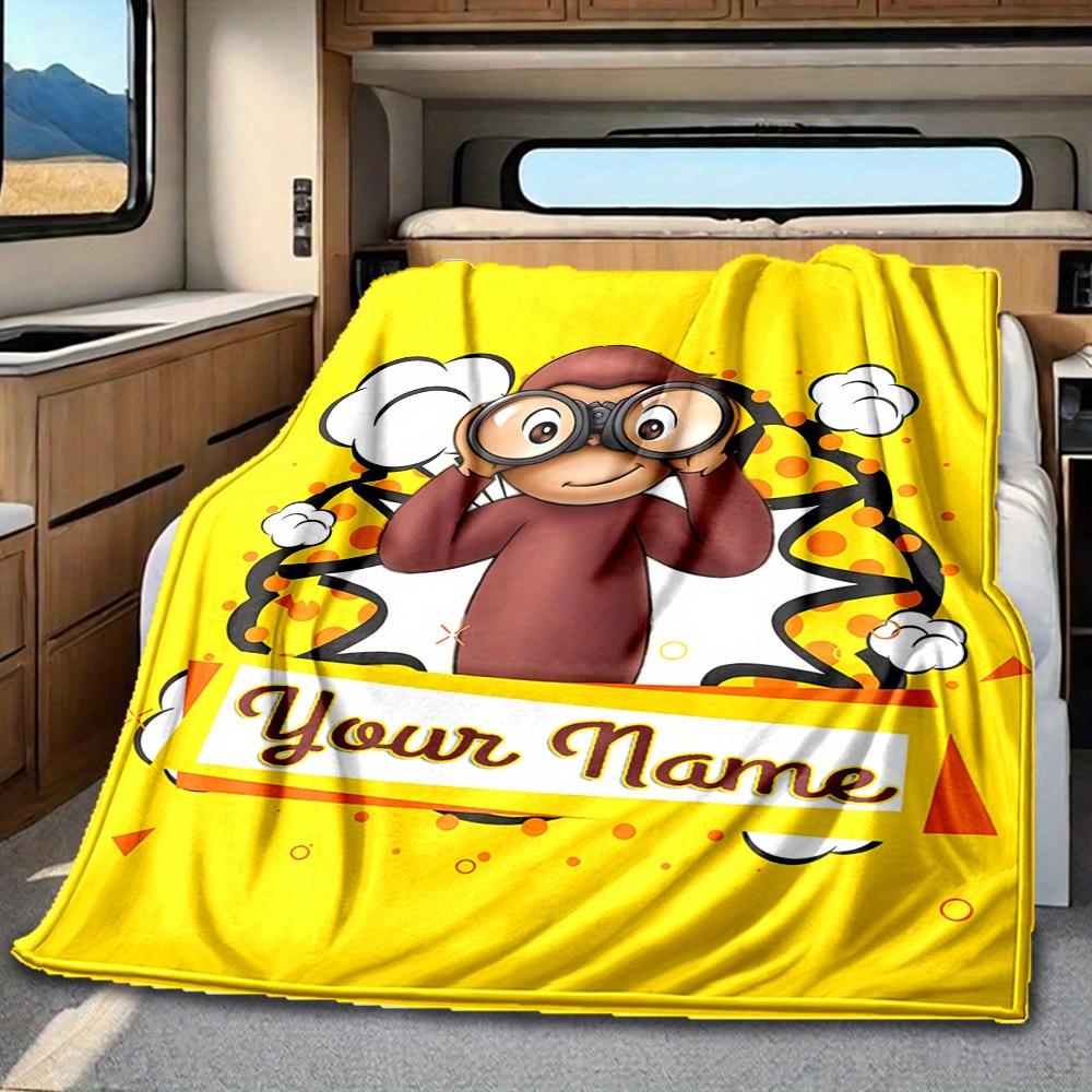 Curious George Binoculars Adventure Blanket Personalized Name Soft Comfortable Stylish Blanket Car Blanket Perfect For Travel Camping Outdoor Home