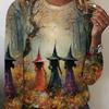 Women'S Clothing, Casual Random Witch Print, Round Neck Long Sleeve Loose Top Base Layer Long Sleeve T-Shirt