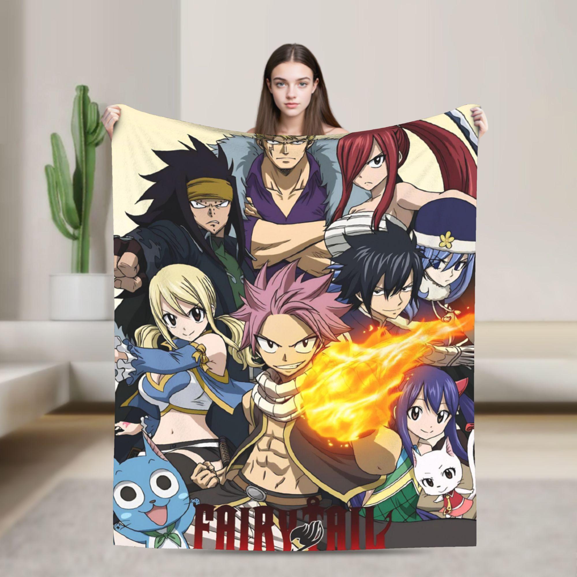

Fairy Tail Natsu Dragneel Happy Fuzzy Blankets Gray Fullbuster Funny Throw Blanket for Home 150*125cm Soft 30x40in