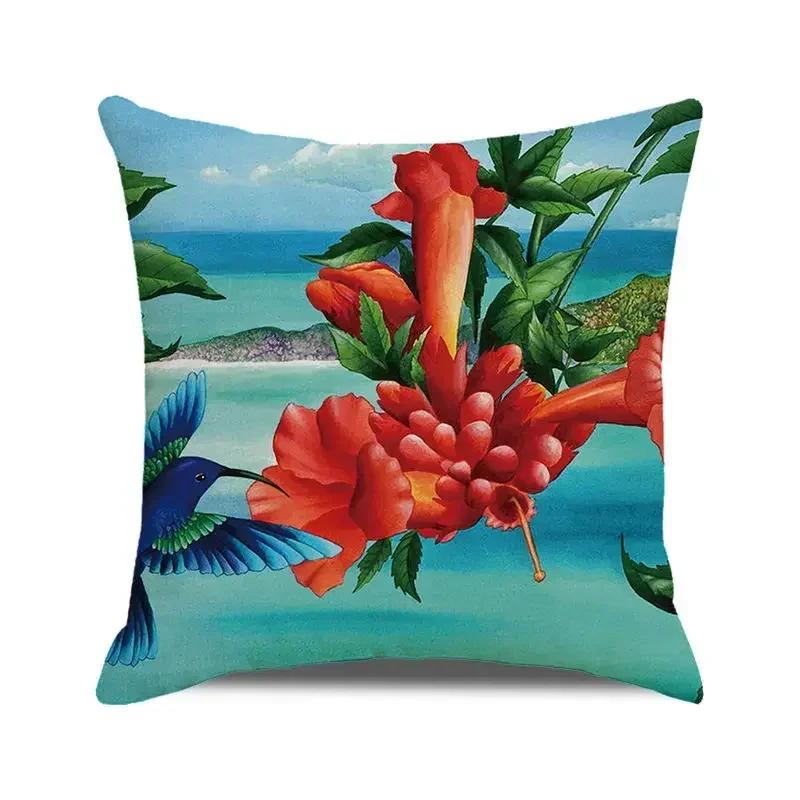 45x45 Cm Blue Ocean Style Square Cushion Cover Beach Coconut Grove Sunset Scenery Print Pillowcase Home Decor Pillow Cover