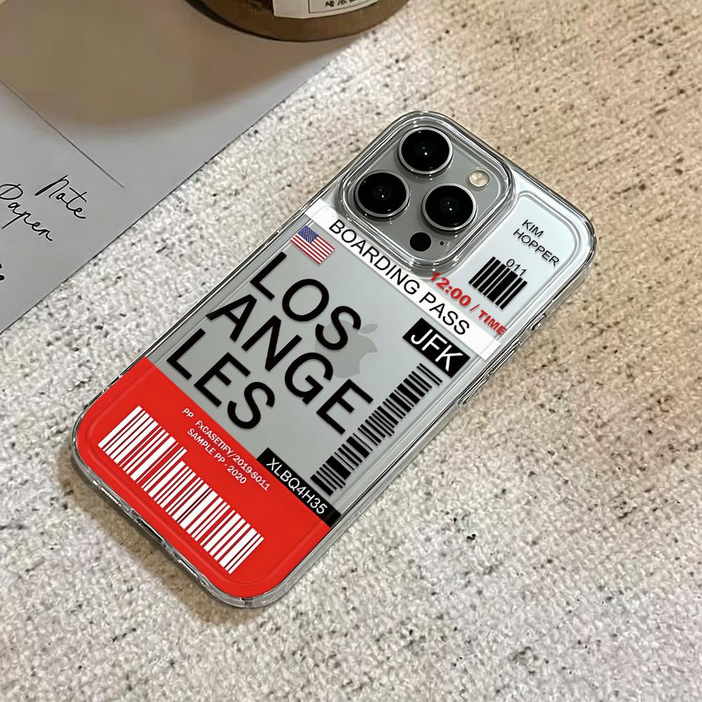 Soft Phone Case For Iphone 17 Pro Max Case Los Angeles Boarding Pass Iphone 16 13 12 14 11 15 Plus Silicone Shockproof Cover