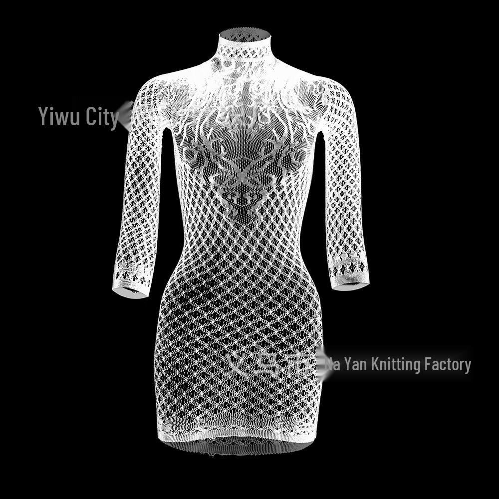 Sexy European & American Long Sleeve Bodycon Mini Dress with Cutout Backless Fishnet Design