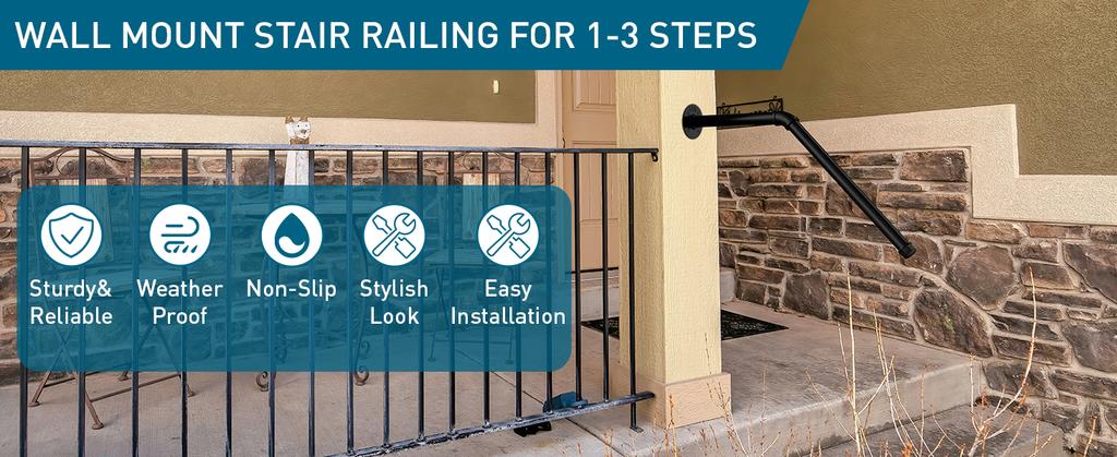 Outdoor/Indoor Metal Stair Handrail | 27.5'' Safety Grab Bar for 1-3 Steps | Non-Slip Elderly/Kids/Disabled