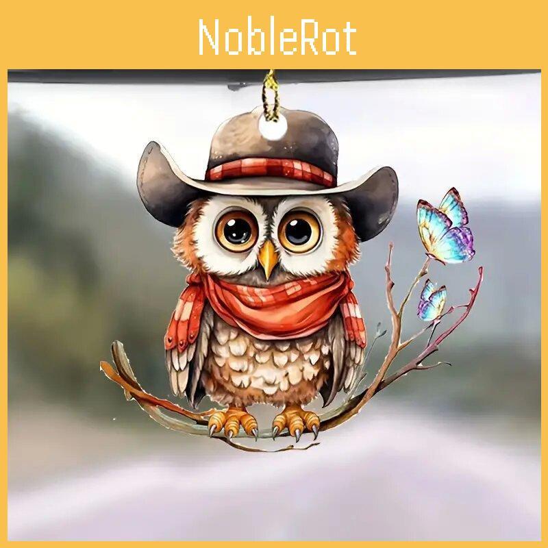 Charming Cartoon Hooded Owl Car Pendant Acrylic Keyring For Festive Decor
