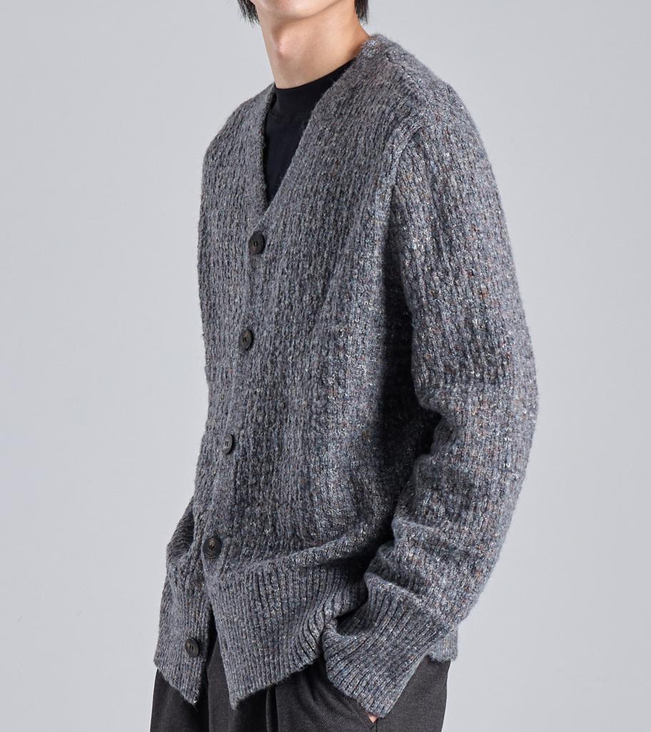 Button Seoul Wool Blend Textured Knit Cardigan (Charcoal)