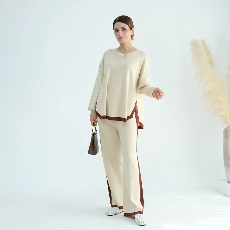 

New Middle East Knitted Loose Sweater Wide Leg Pants Set Knited Sweater and Pants Set Apricot color One size