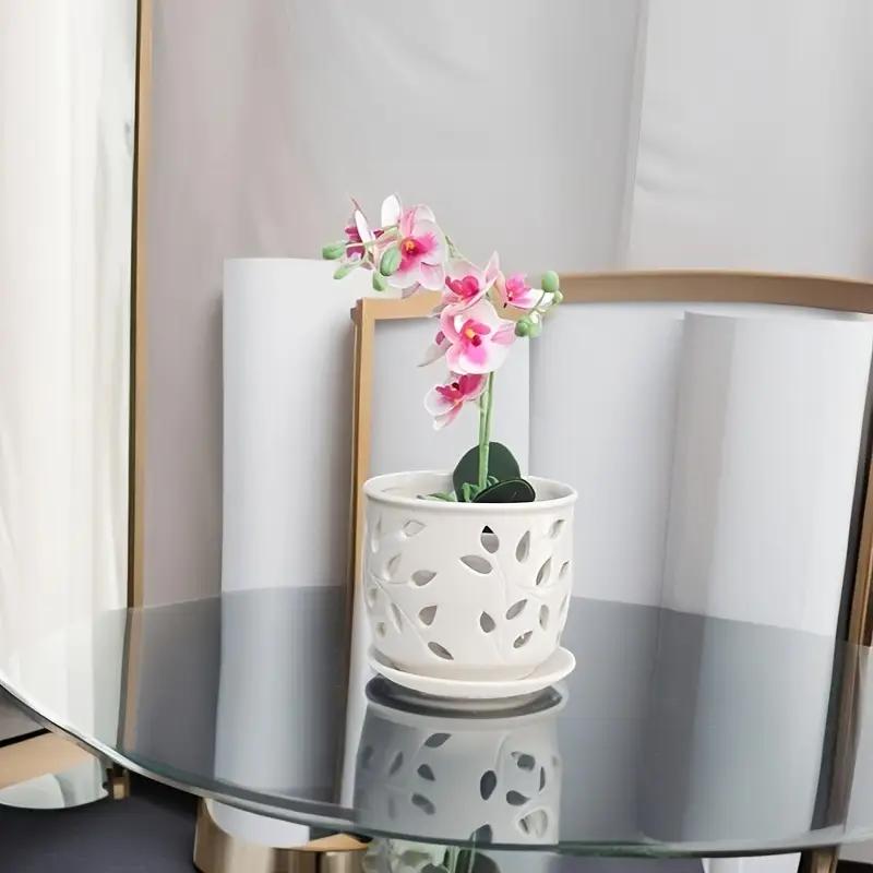 WTEMPO Classic White Ceramic Orchid Planter Pot Irregular Shape Polished Finish Drainage Hole Indoor & Outdoor Bonsai Pot for Home Decorative Pot