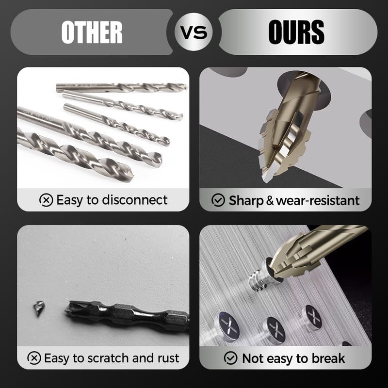 High-Strength 4-Flute Serrated Eccentric Drill Bit Kit, Four-Flute Sawtooth Eccentric Drill Bit, Masonry Concrete Drill Bits Set for Tile Brick Glass