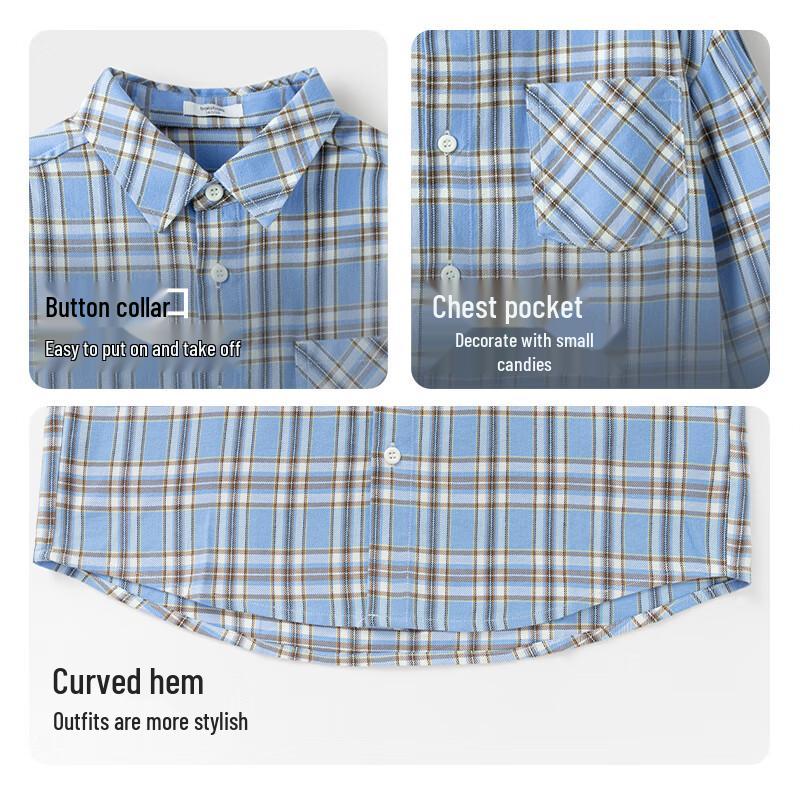 Balabala Kids' Plaid Long Sleeve Casual Shirt