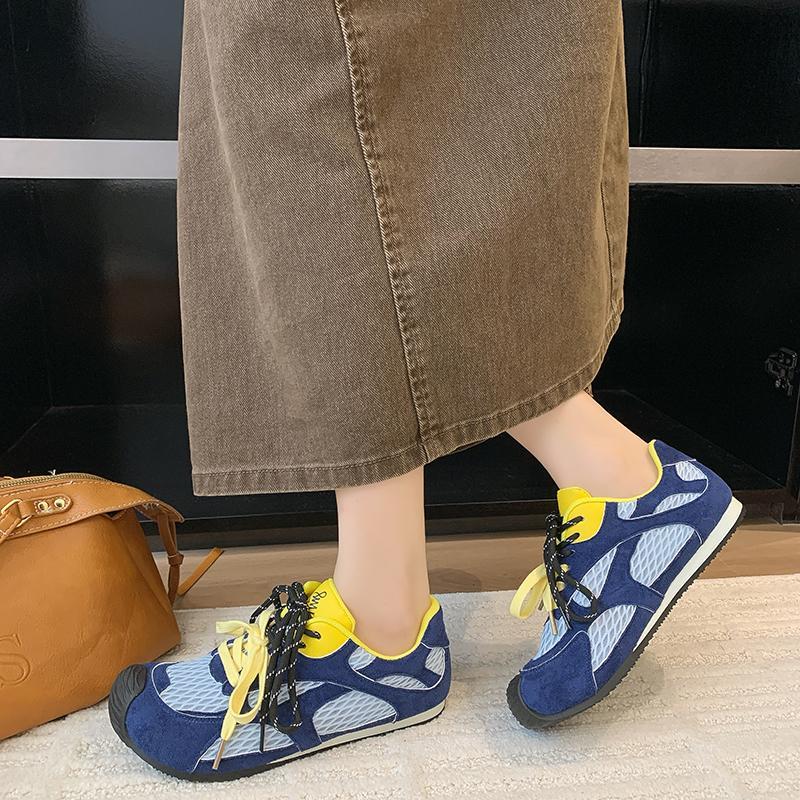 Fashion Brand Design Mesh Splicing Lace Up Sneakers Women 2025 Summer Fashion Round Toe Soft Sole Running Shoes Breathable Summer Shoes