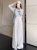 High-Waisted Sweet Lace Patchwork Wide-Leg Pants for Women - Loose-Fit Drawstring Trousers for Spring & Autumn