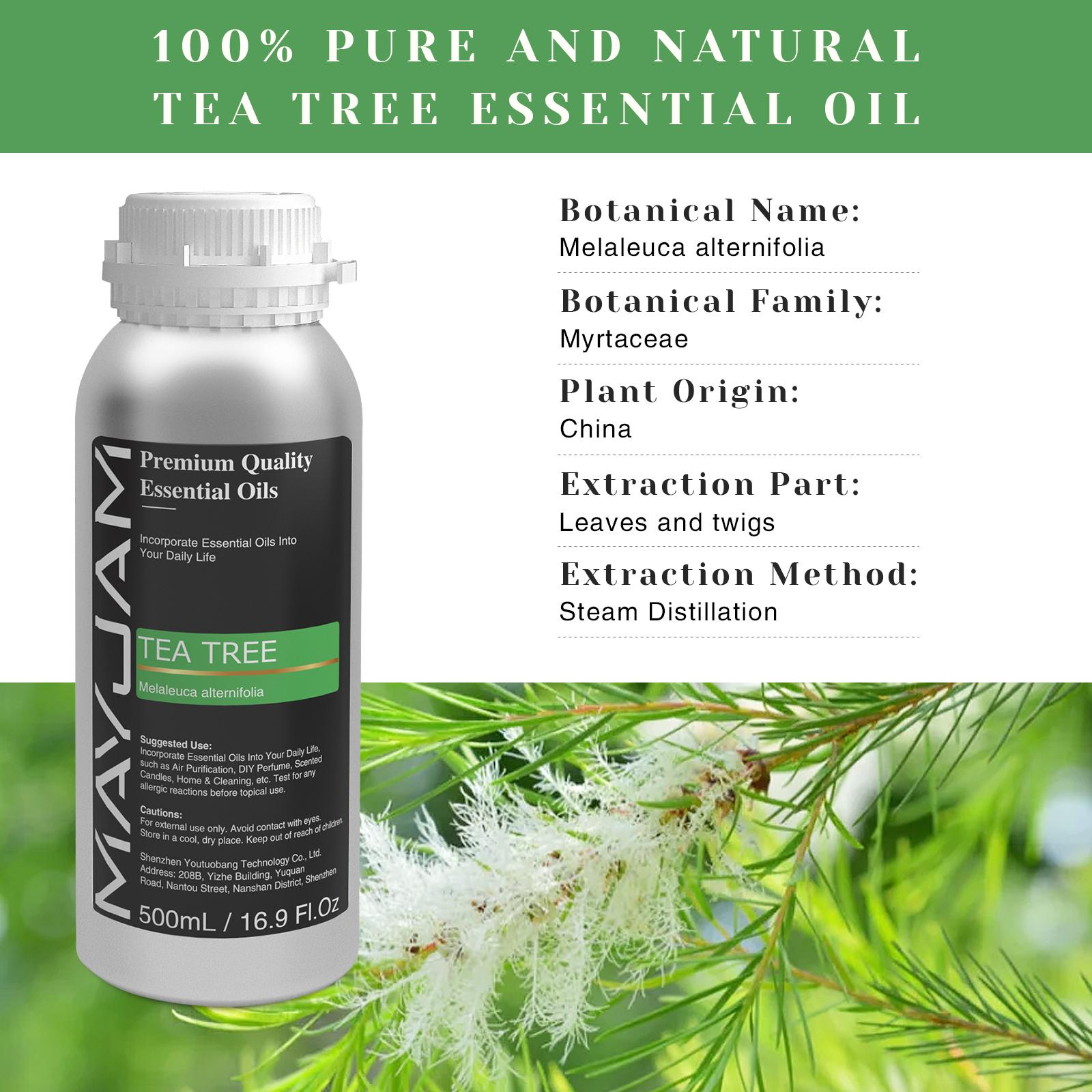 

MAYJAM 500 мл/16,9 жидких унций Чистые натуральные эфирные масла Идеально подходят для ароматерапии, диффузора, ухода за кожей, массажа, дома и уборки, ароматических свечей Tea tree