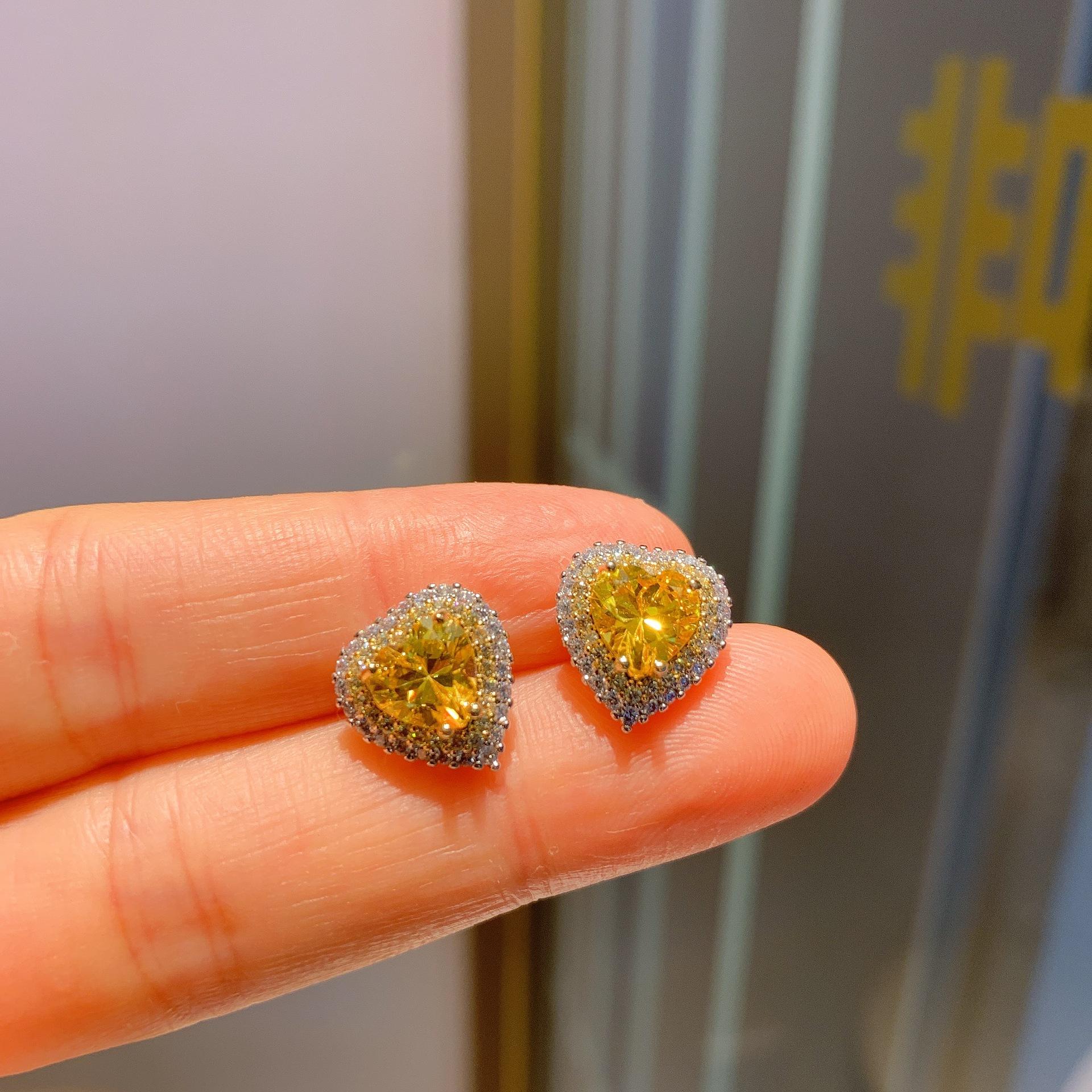 Yellow Diamond Love Necklace Heart Shaped Zircon Jewelry Gift Women S Jewelry