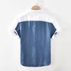 Men's Summer Splicing Thin Section Linen Short-sleeved Shirt Loose Breathable Handsome Lapel Blouse