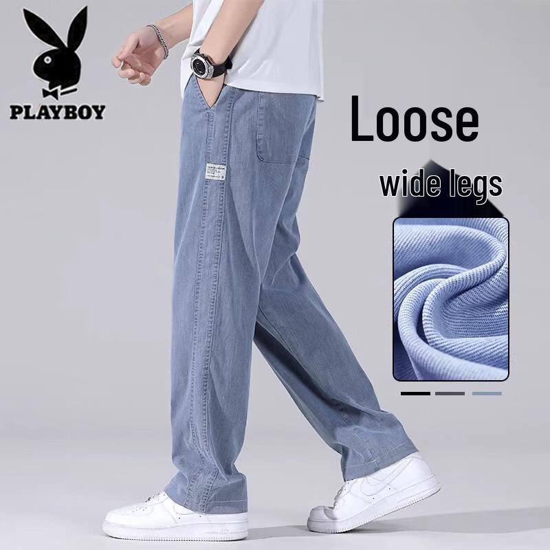 Playboy Men s Summer Lightweight Tencel Drape Loose Straight-Leg Jeans XL