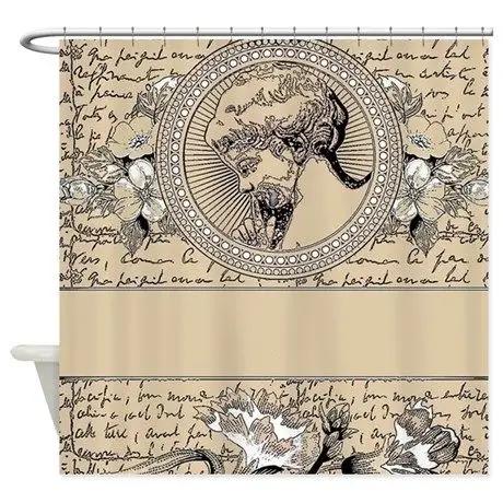Victorian Shower Curtain Ladies Clothes History Dress Handbag Feather Gloves Floral Design Baroque Bathroom Curtains With Hooks