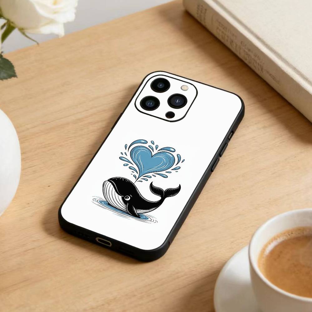 Whale Fall-Art Phone Case For iPhone 17 16 15 14 13 12 Max Plus Silicone Black Cover