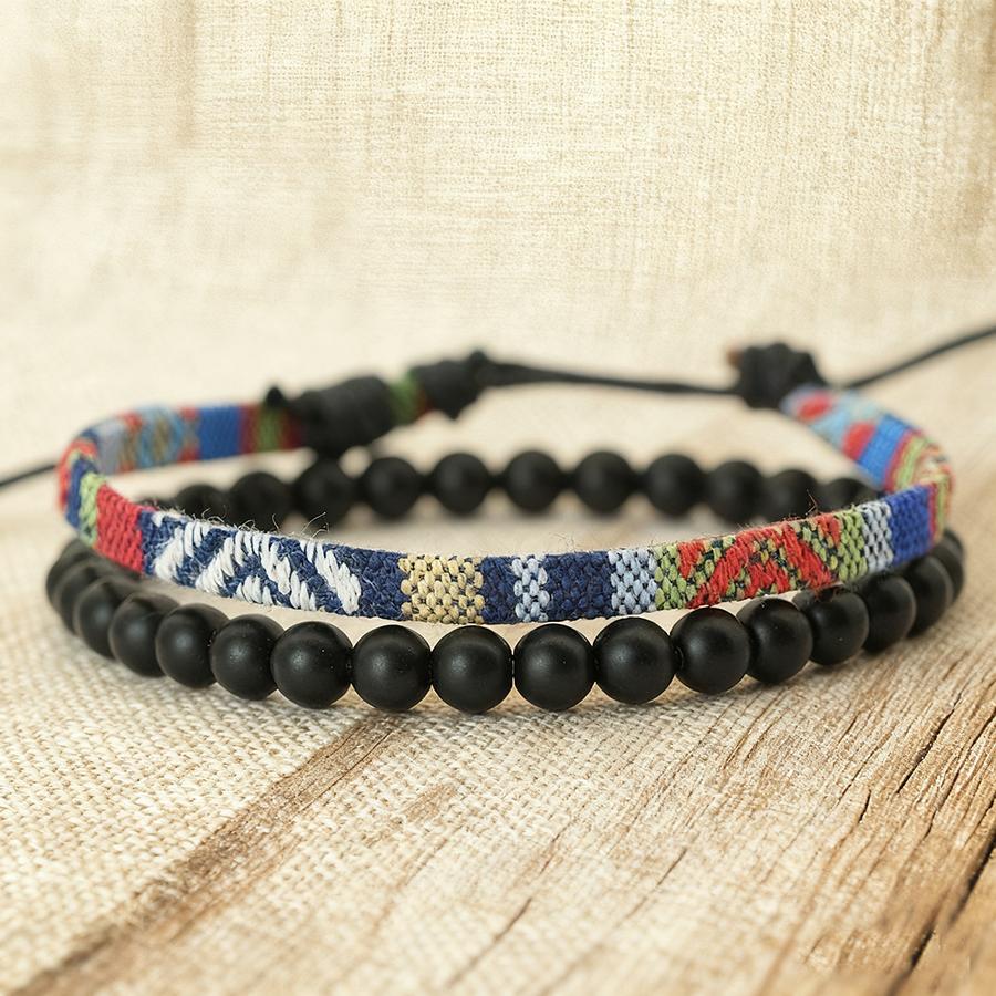 

Noter Ethnic Men Bracelet Set Handmade Braided Bohemia Fabric Braclet Versatile Men Wrist Accessories Pulseria Hombre Yoga Joias