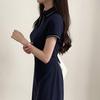 Women's Summer Retro Korean POLO Collar Color Block Slimming A-Line Dress