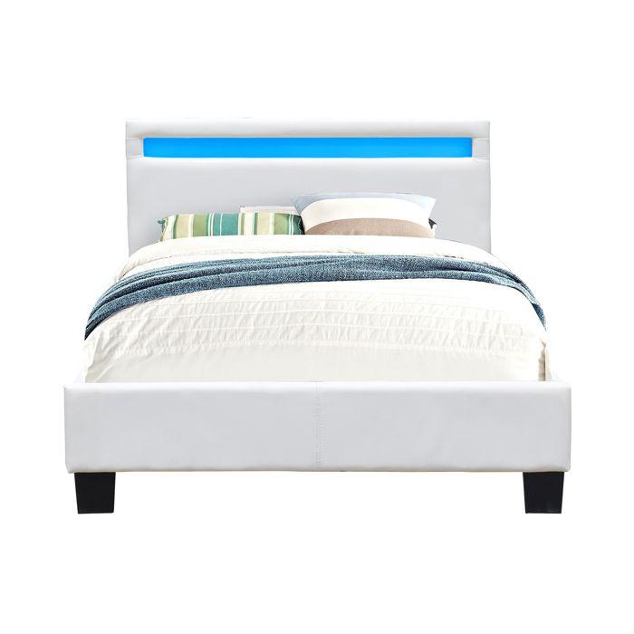 Angel - Solide et Confortable Lit 90x200 avec Sommier Tte de Lit avec Eclairage LED Couleur BLANC Pieds en 10