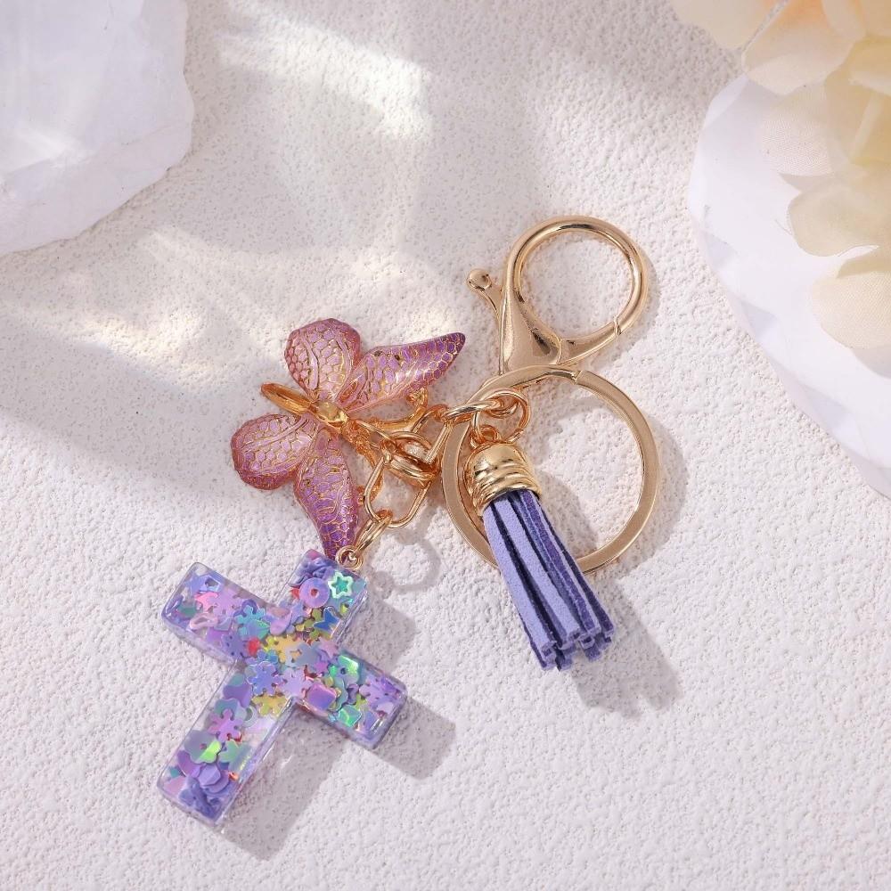 Tassel Butterfly Keychain Resin Bag Hanging Funny Cross Pendant Keychain Key Decor