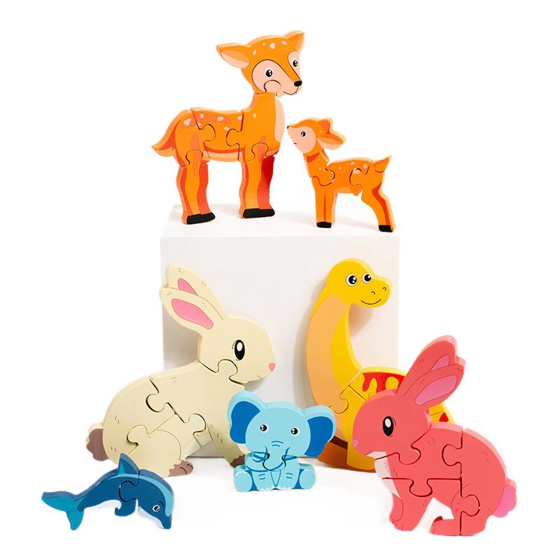 1 Stück Holz Kinder 3D Tier Puzzle Set, Handheld Lernbausteine, Lernspielzeug