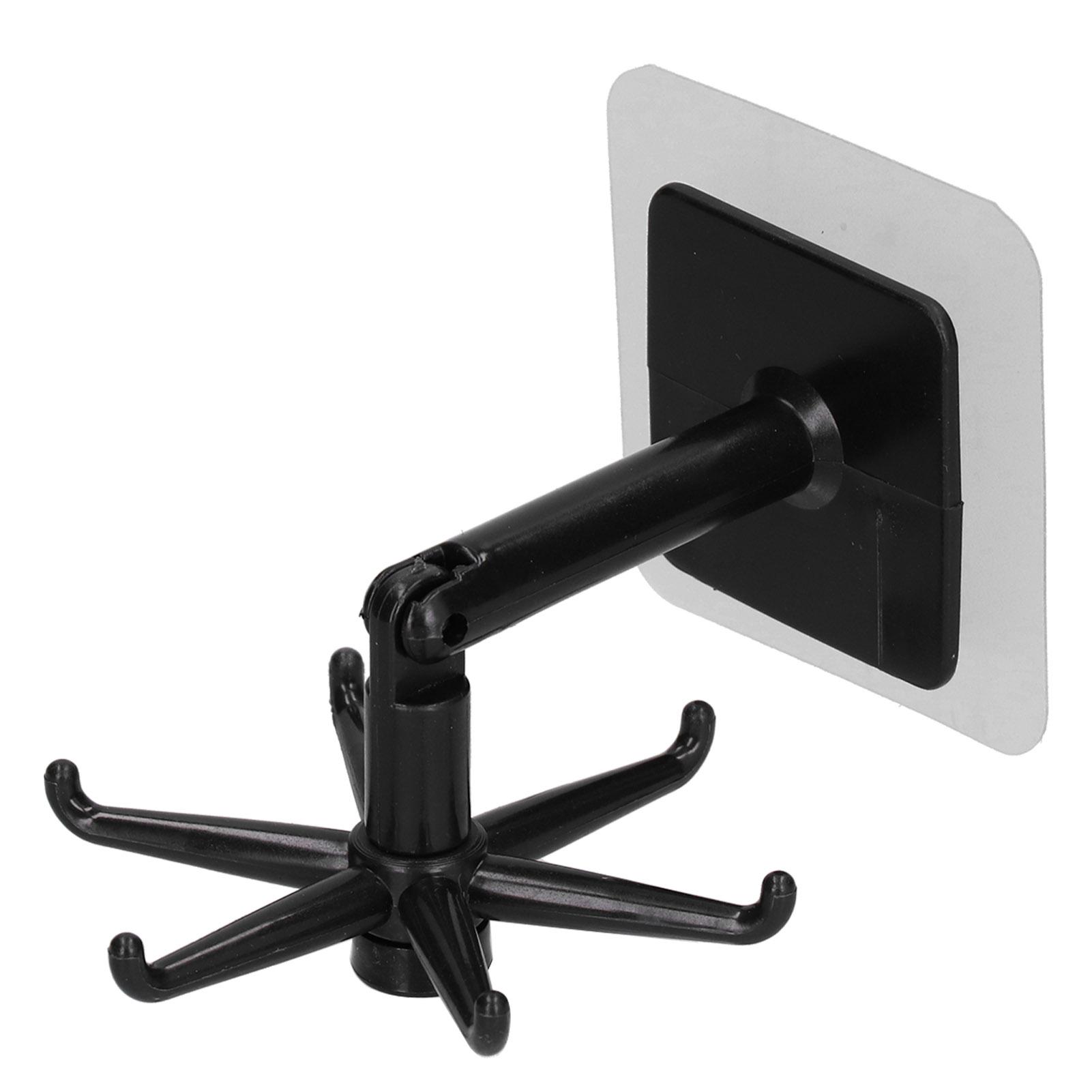 No Punch Unique Shape Hook Rotatable Storage Holder Wall Hanger for Home Bathroom(Black )