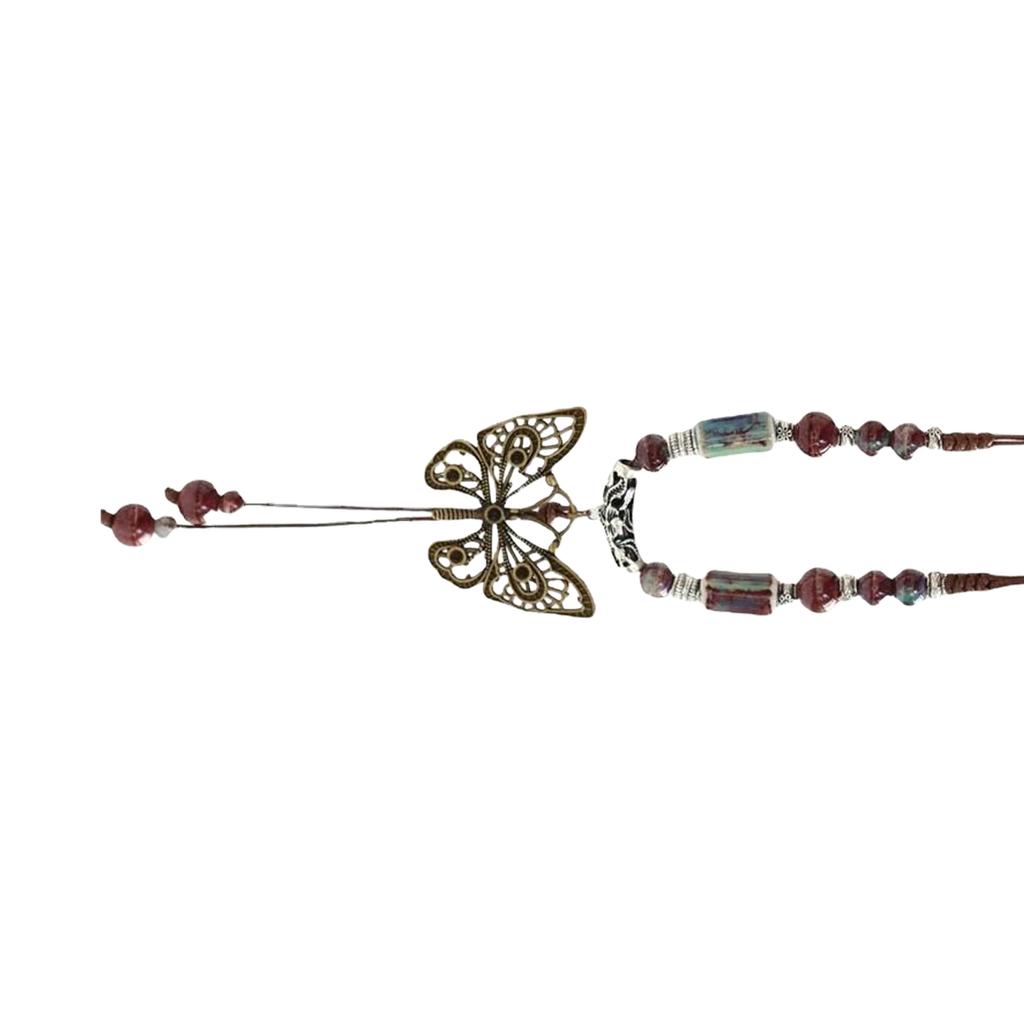 Handmade Ceramic Butterfly Pendant Necklace Bohemian Jewelry Adjustable Length Lightweight Neck Jewelry Gift for Women