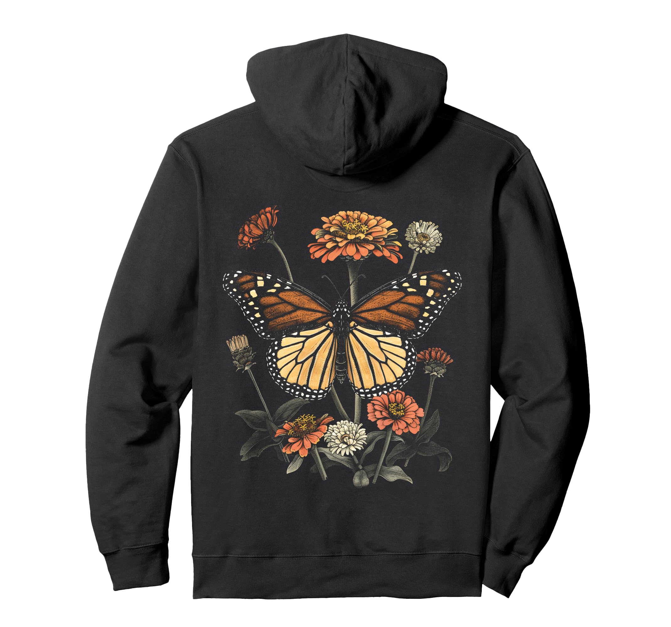 

Vintage Monarch Butterfly and Zinnia Flower Girl Plants for Hoodie Moms, чёрный