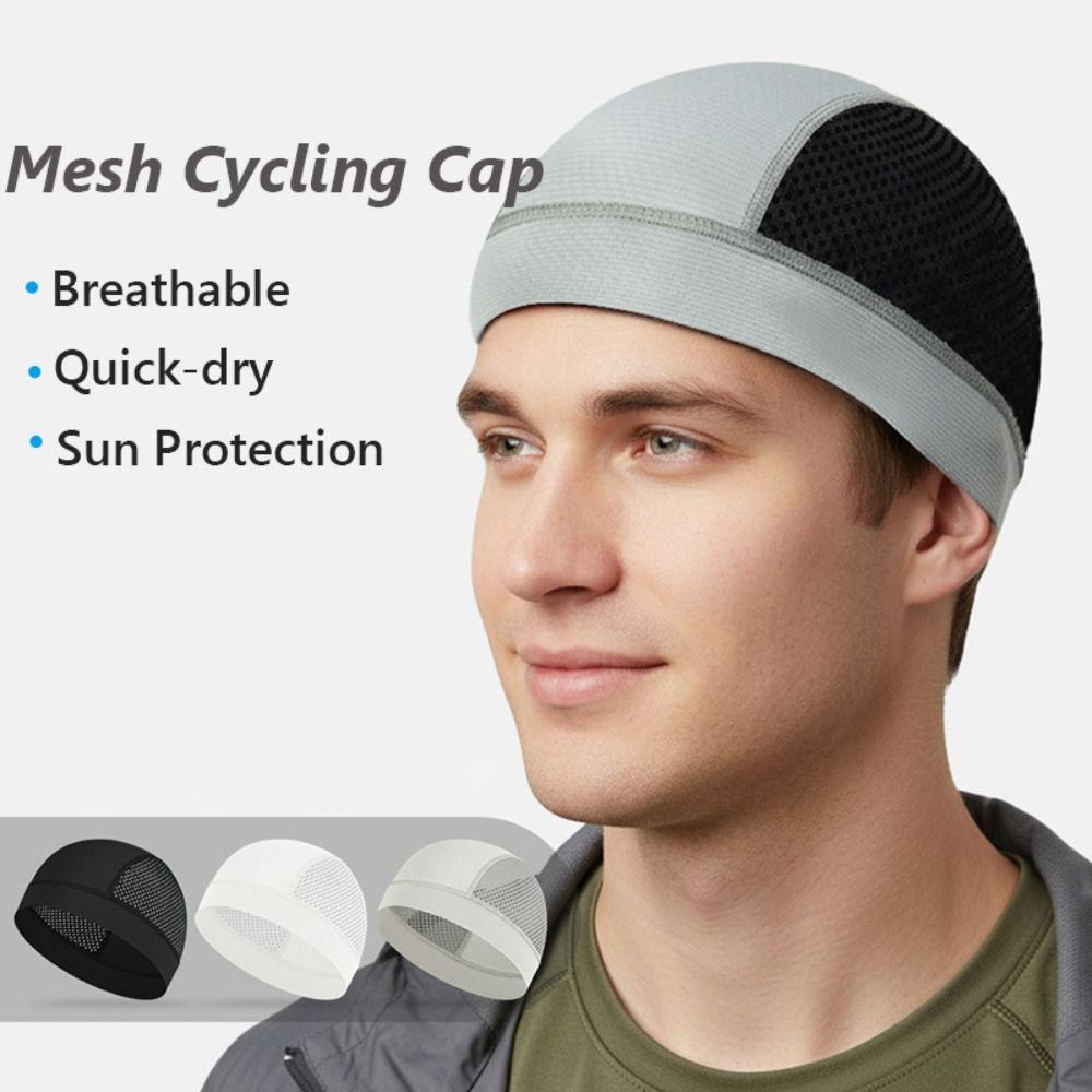 Outdoor Thin Mesh Skull Beanie Cap Quick Dry Sun Protection Cycling Helmet Liner Cap Breathable Solid Color Summer Cycling Cap