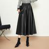 2025 Women's High-Waist Lambskin Leather Midi Skirt - Autumn/Winter Slimming A-Line Fashion