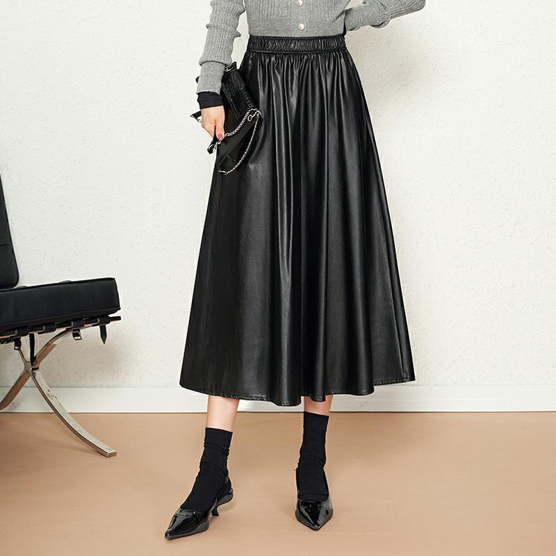 

2025 Women s High-Waist Lambskin Leather Midi Skirt - Autumn/Winter Slimming A-Line Fashion 29/XL (115-125 jin)