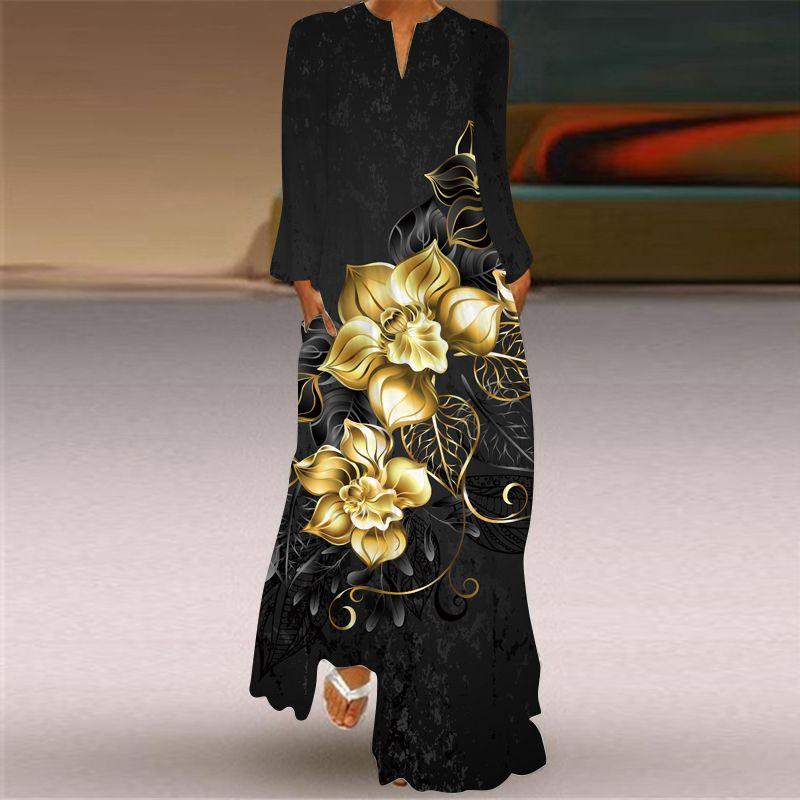 Summer Print Long Dress Women Beach Holiday Loose 3D Skirt