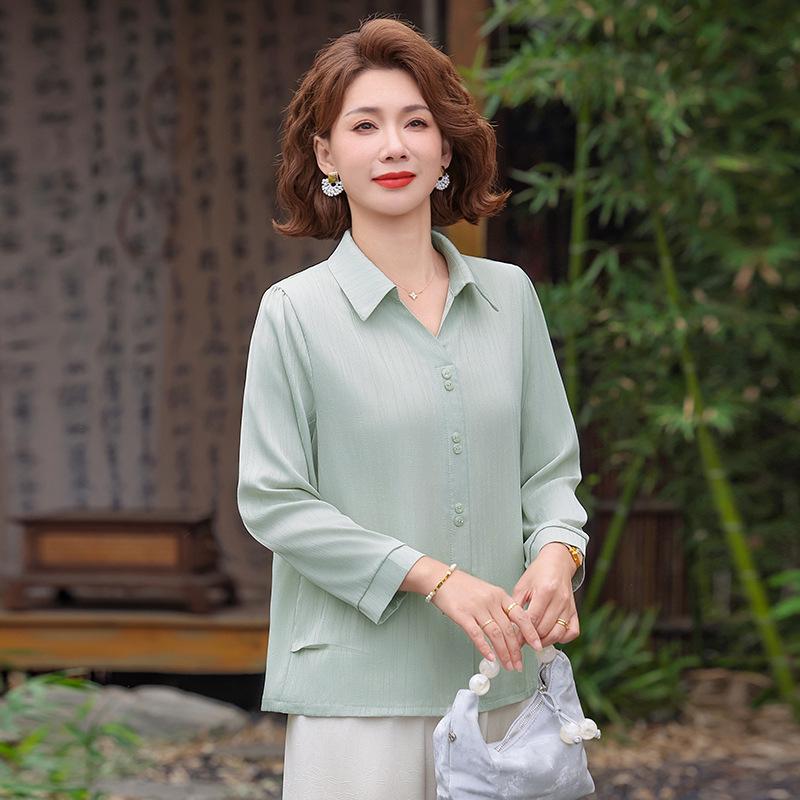 

Stylish Summer Lapel Shirt for Mothers - New 2026 Arrivals, Three-quarter Sleeves for Middle-Aged and Elderly Women 4XL (For 135-150 jin) світло-зелений колір