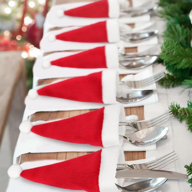 Mini Christmas Hat Tableware and Wine Bottle Set