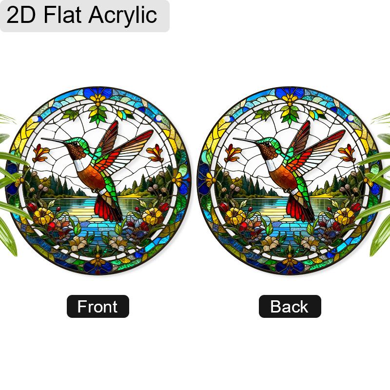 Acrylic Hummingbird & Floral Landscape Suncatcher Stained Glass Effect Window Hanging Ornament Bird Lover Gifts