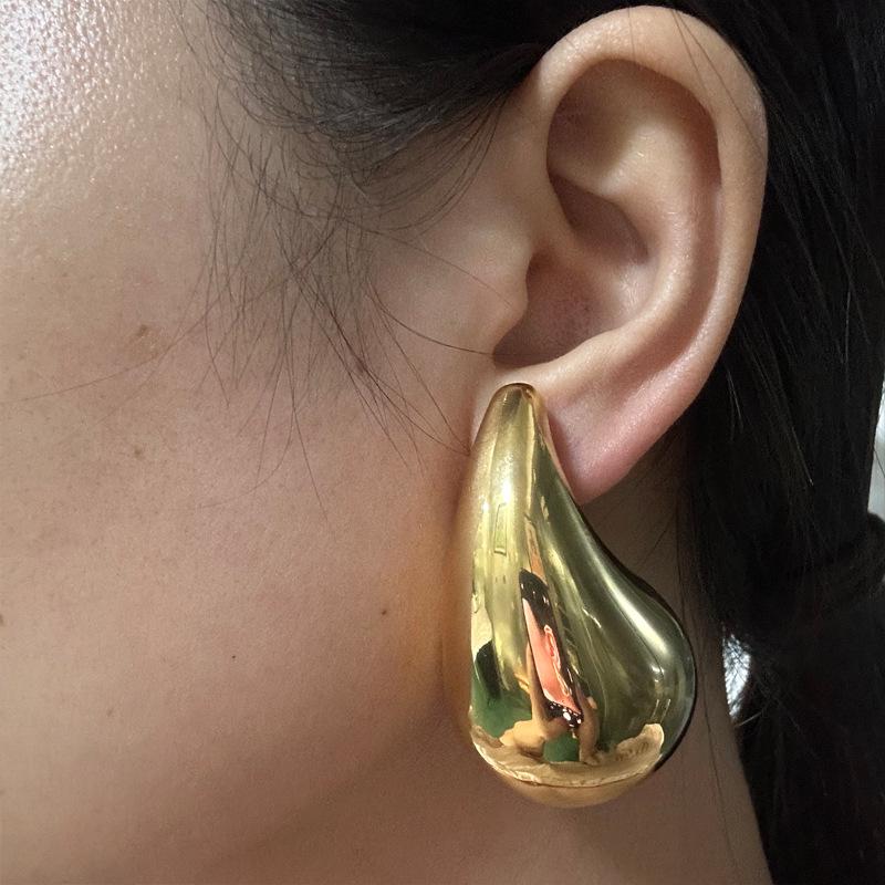 Gold-Plated Stainless Steel Oversized Teardrop Hoop Earrings - European & American Fashion for Women