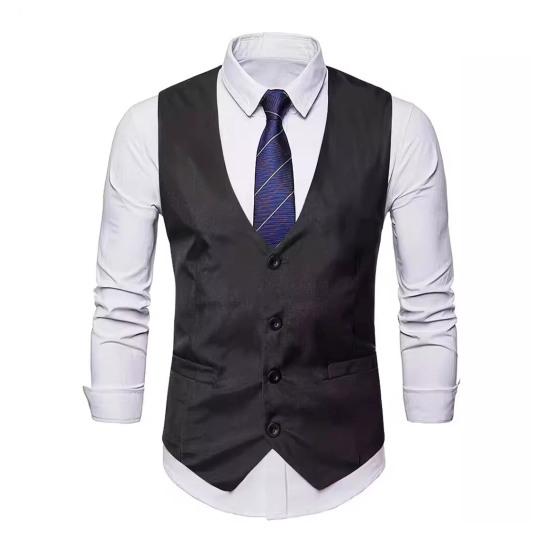 Men Suit Vest V-Neck Sleeveless Single-Breasted Suit Coat with Pockets Solid Color Slim Fit Formal Style