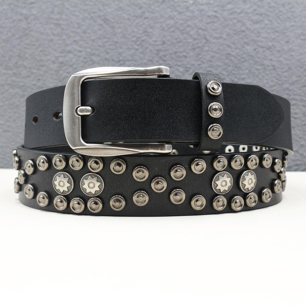 Belt Western Rivet Belt Genuine Leather Star Hollow Gothic Heavy Industry American Belt