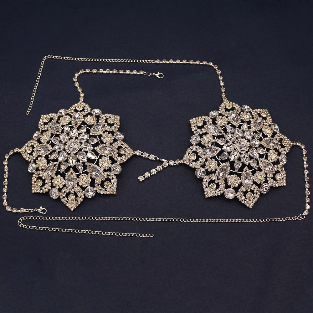 European And American New Jewelry Luxury Sexy Crystal Breast Chain Exaggerated Fashion Full Diamond Shape Body Chain Body Chain