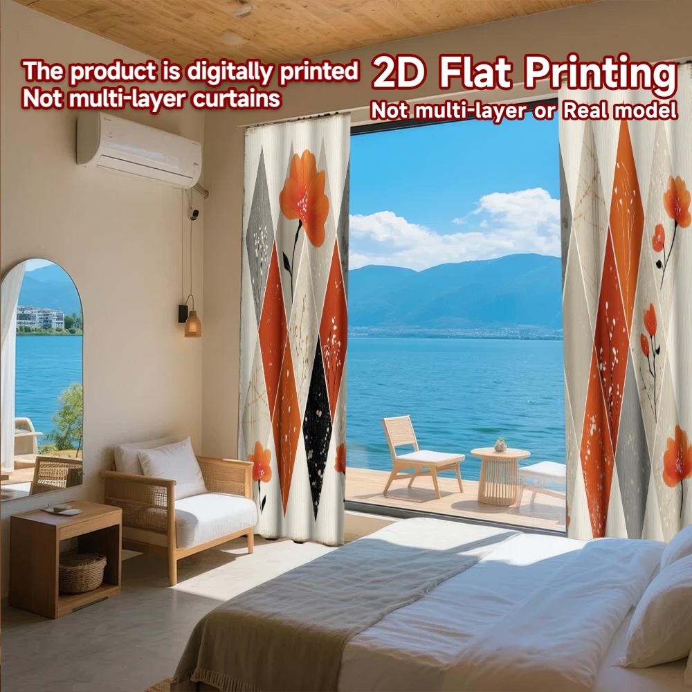 2D-Flachdruck, 2-teilige Vorhänge (Ohne Stange) Geometrisches Blumenmuster Valentinstag ist Tag Festival Schicker Druck Vorhänge Langlebig