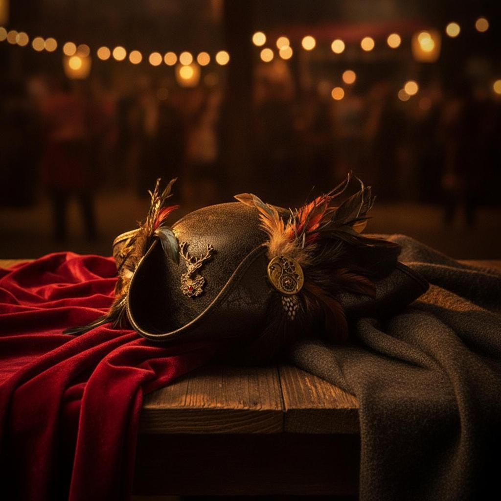Tricorn Hat with Feathers Distressed Leather Weathered Vintage for