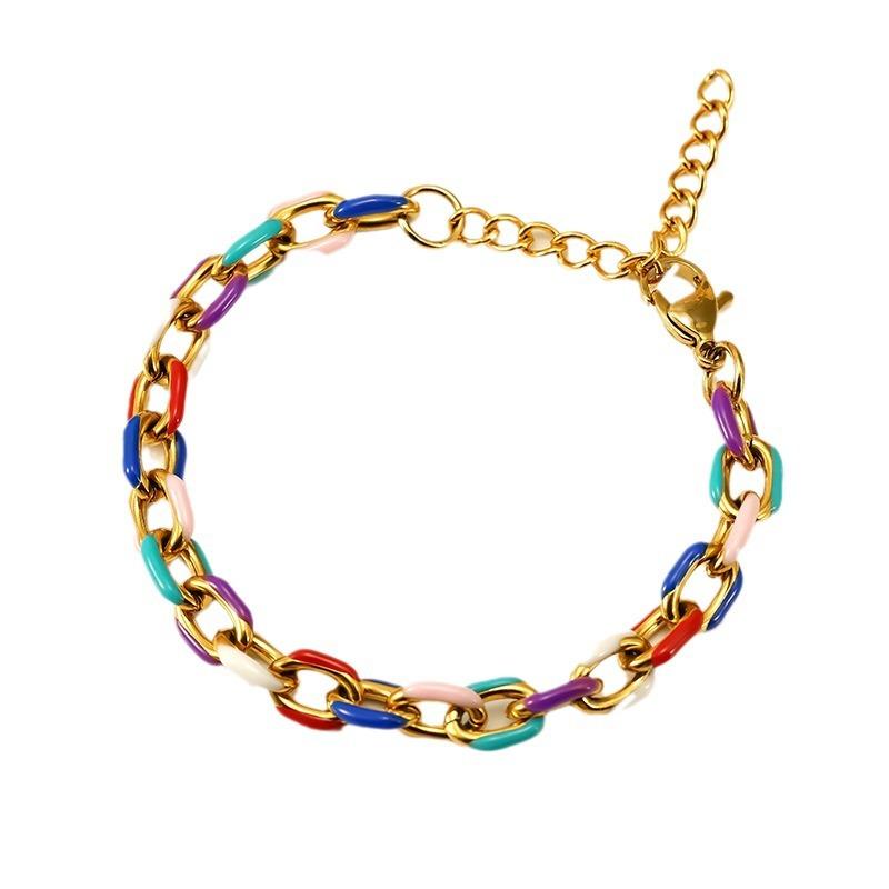 Colored Stainless Steel Cuban Bracelet Ancient French Enamel Color Drip Oil Hand Jewelry Titanium Steel Female Geometric Wind
