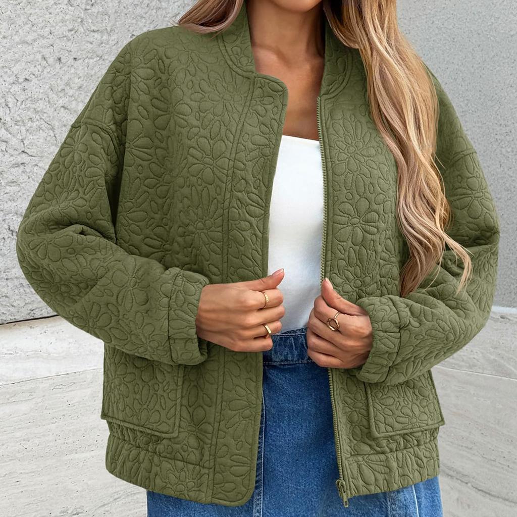 Women's Fashionable Winter Casual  Zipper Jacket Solid Color Jacket
