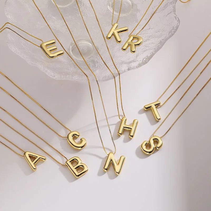 HECHENG, Colier cu pandantiv cu litere inițiale, balon cu alfabet gros, cu bule, pentru femei, bărbați, coliere placate cu aur, bijuterii cu șarm
