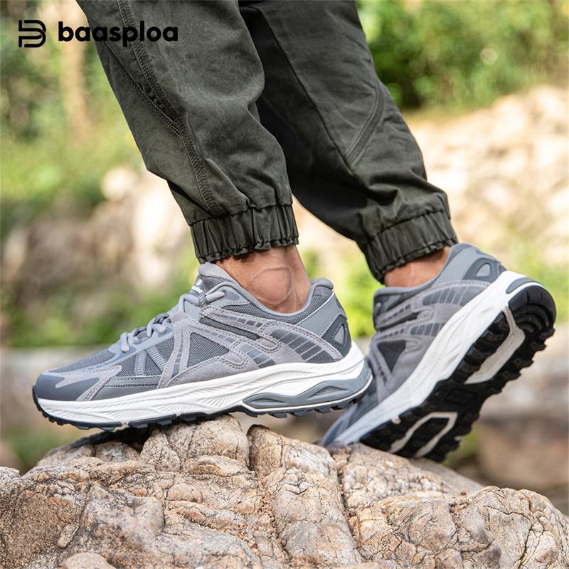 Baasploa New Men Outdoor Sneakers 2025 Casual Lightweight Breathable Running Shoes Male Comfort Non-Slip Vintage Sports Shoes