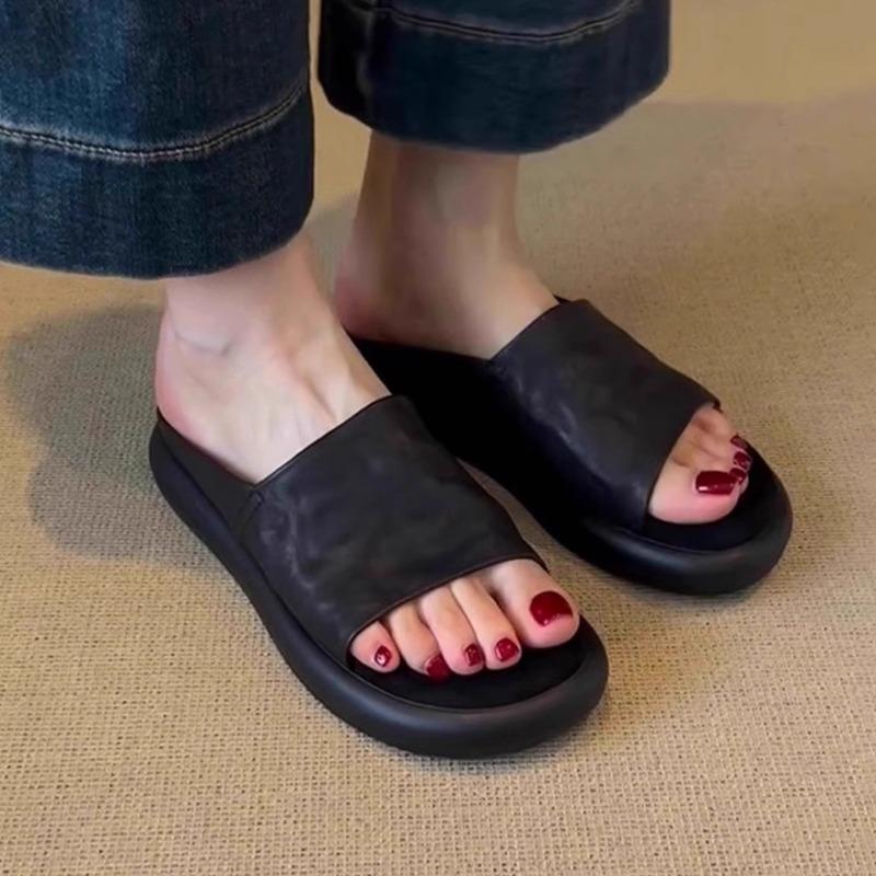 Sheepskin version~ thick-soled slippers for women's wear, new high-end sense, beautiful and versatile, summer with skirts, cool slippers