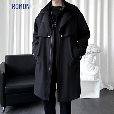 Men's British Style Mid-length Faux Two-Piece Trench Coat