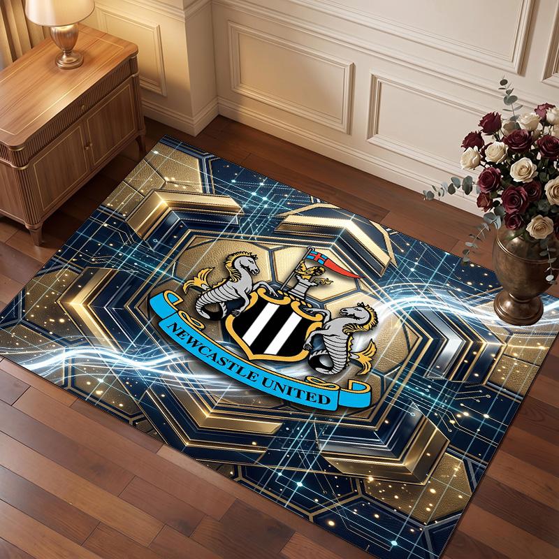 Tappeto in Velluto di Cristallo con Stampa di Calcio del Newcastle United, Comodo Assorbente d'Acqua Antiscivolo Tappeto per Pavimento Interno